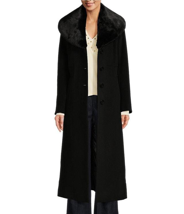 MICHAEL Michael Kors Wool Blend Removable Faux Fur Collar Button Front Walker Coat Product Image