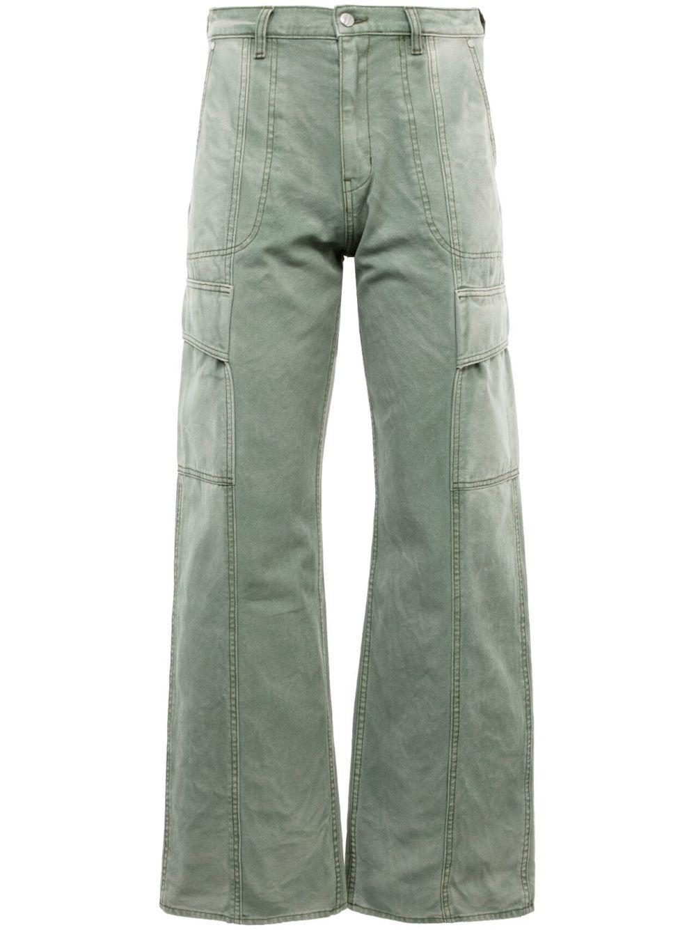 RHUDE Mens Sage Green Flap-pocket Wide-leg Cotton-canvas Trousers Product Image