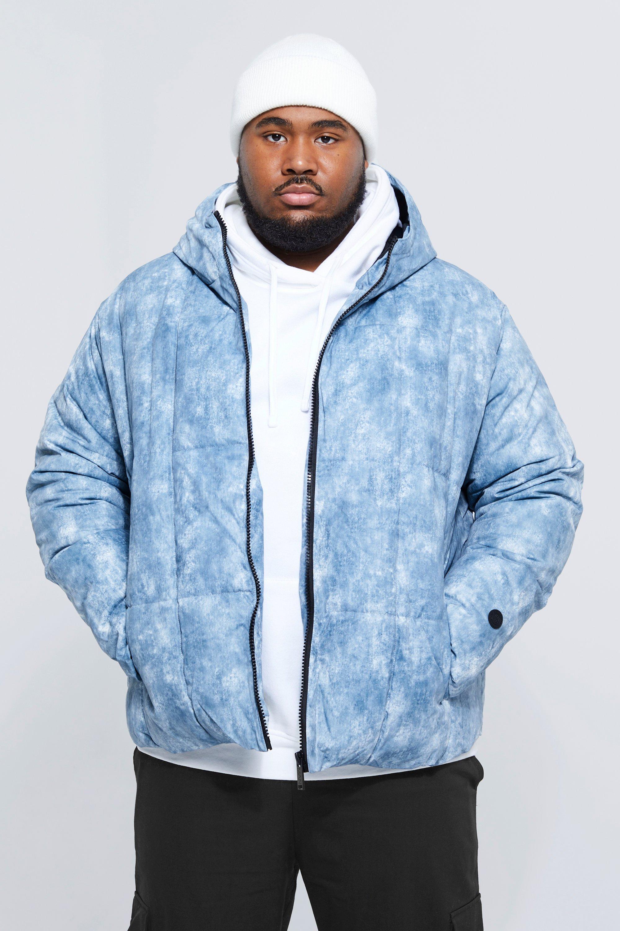 Plus Tie Dye Square Panel Hooded Puffer | boohooMAN USA Product Image