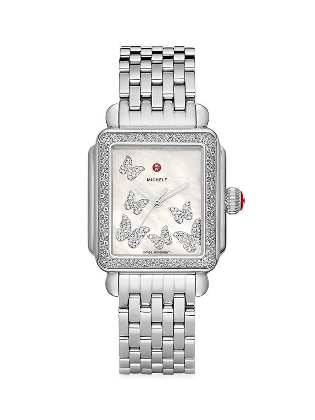 Womens Deco Stainless Steel Diamond Butterfly Watch Product Image