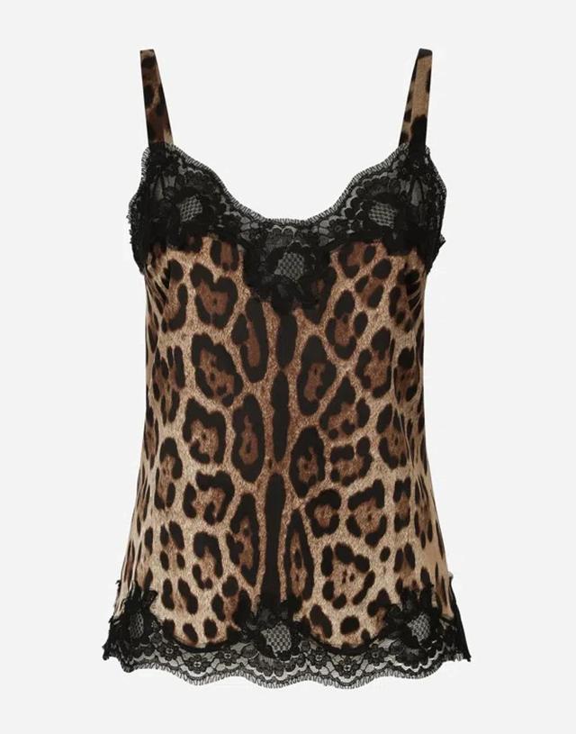 Slip Top Aus Satin Leoprint Mit Spitze In Leopard Print Product Image