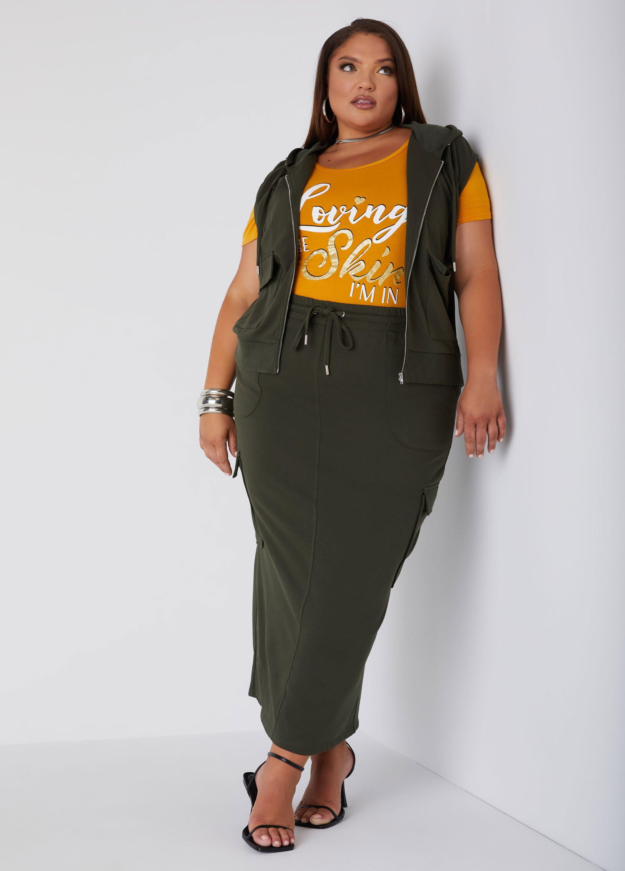 Plus Size French Terry Maxi Cargo Skirt Ashley Stewart Product Image