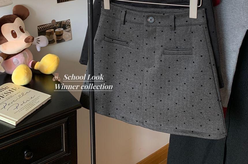 Polka-Dot High-Waist Mini Skirt Product Image