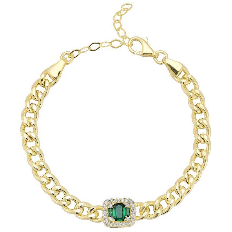 Sunkissed Sterling Cubic Zirconia Curb Chain Bracelet, Womens Gold Tone Green Product Image