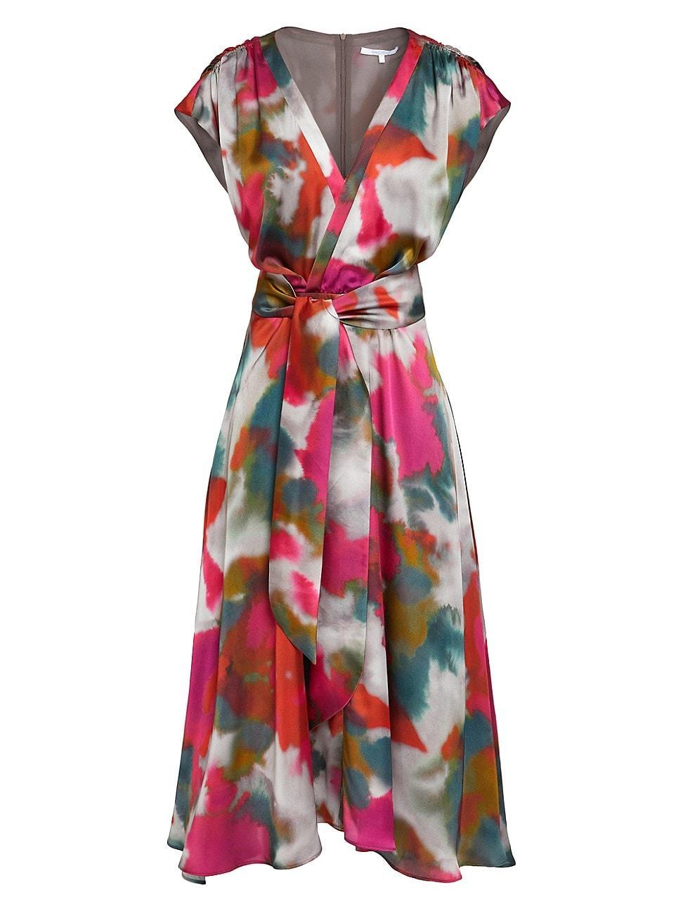 Womens Printed Faux-Wrap Midi-Dress Product Image