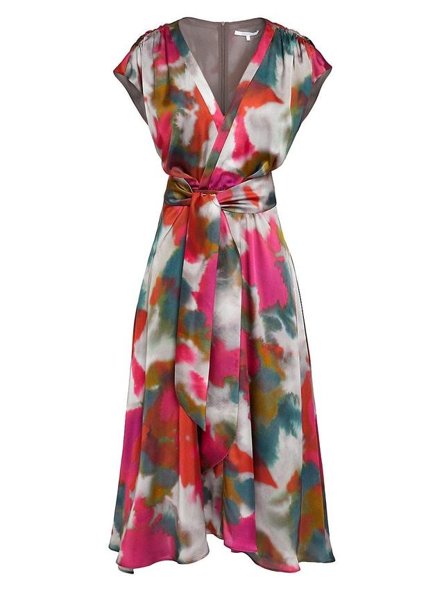 Womens Printed Faux-Wrap Midi-Dress Product Image