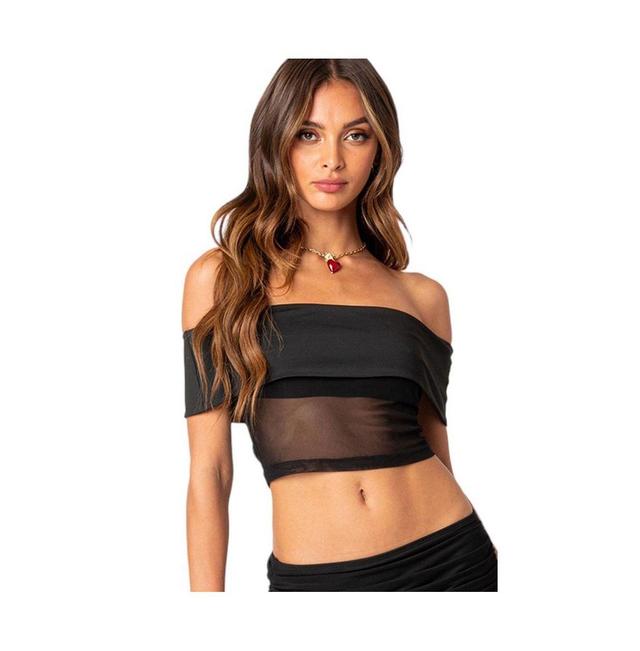 EDIKTED Hadley Foldover Mesh Tube Top Product Image