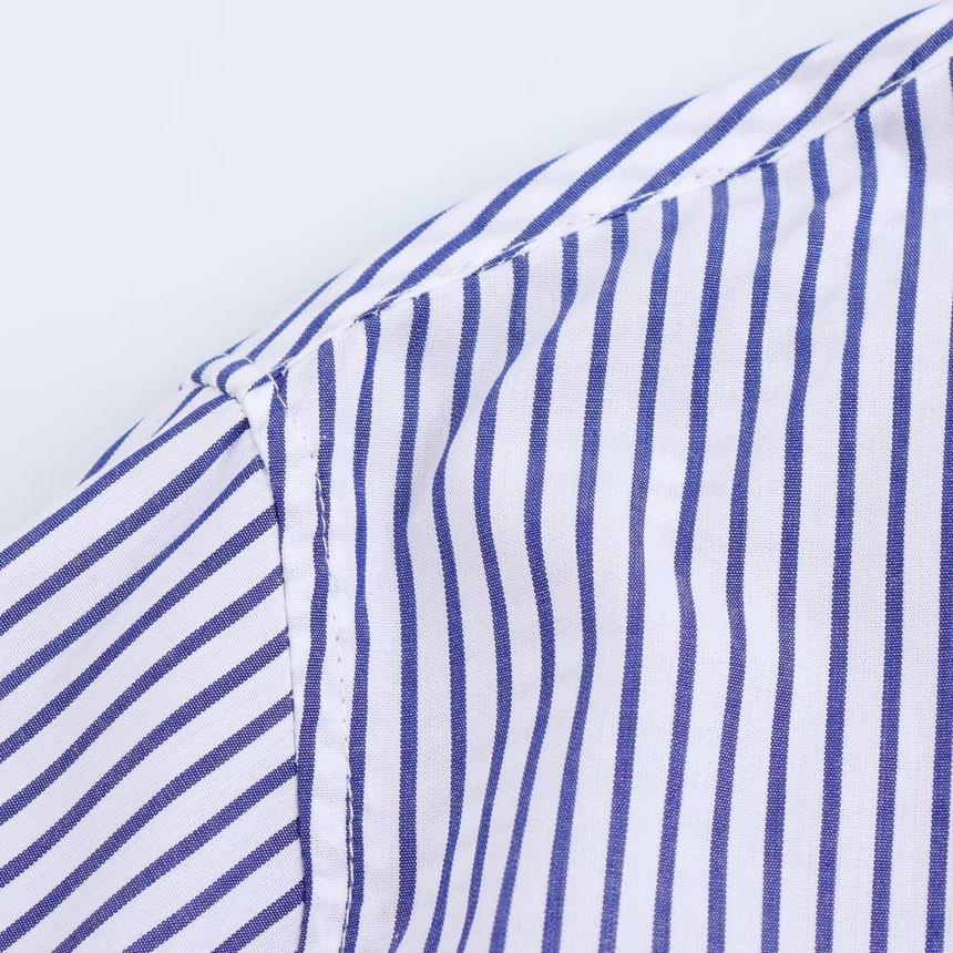 Long-Sleeve Striped Panel Shirt Product Image