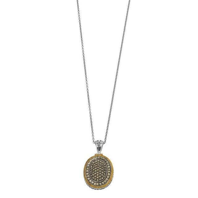 Lavish by TJM Two Tone Sterling Silver Marcasite Oval Pendant Necklace, Womens Product Image