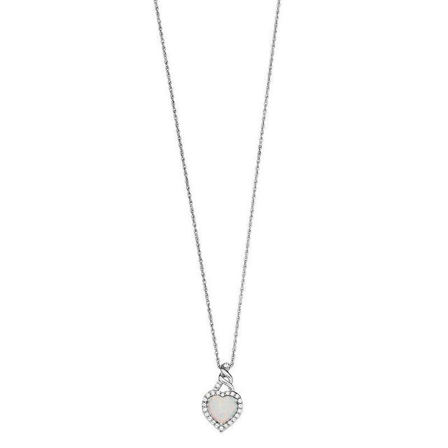 Sterling Silver Lab-Created Opal & White Sapphire Heart Pendant Necklace, Womens Product Image