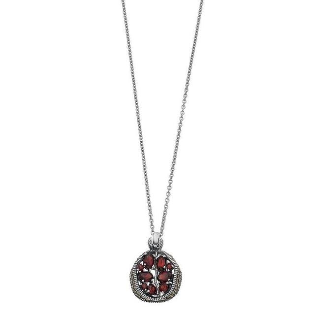 Lavish by TJM Sterling Silver Garnet & Marcasite Accent Pomegranate Pendant Necklace, Womens Product Image