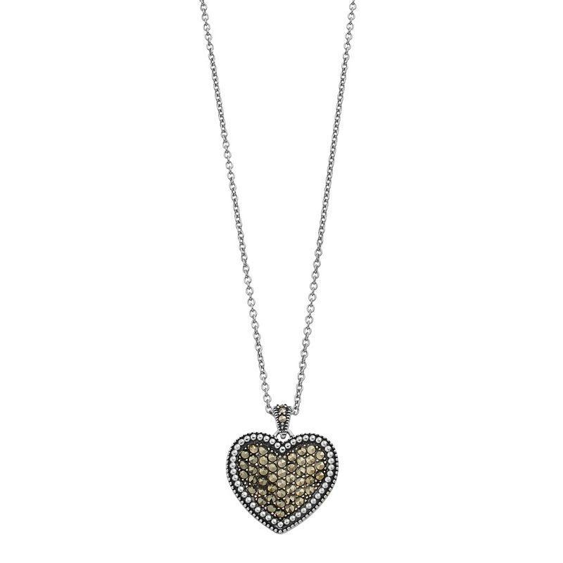 Lavish by TJM Sterling Silver Marcasite Pave Heart Pendant Necklace, Womens Product Image