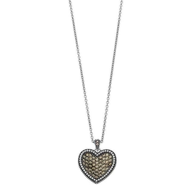 Lavish by TJM Sterling Silver Marcasite Pave Heart Pendant Necklace, Womens Product Image