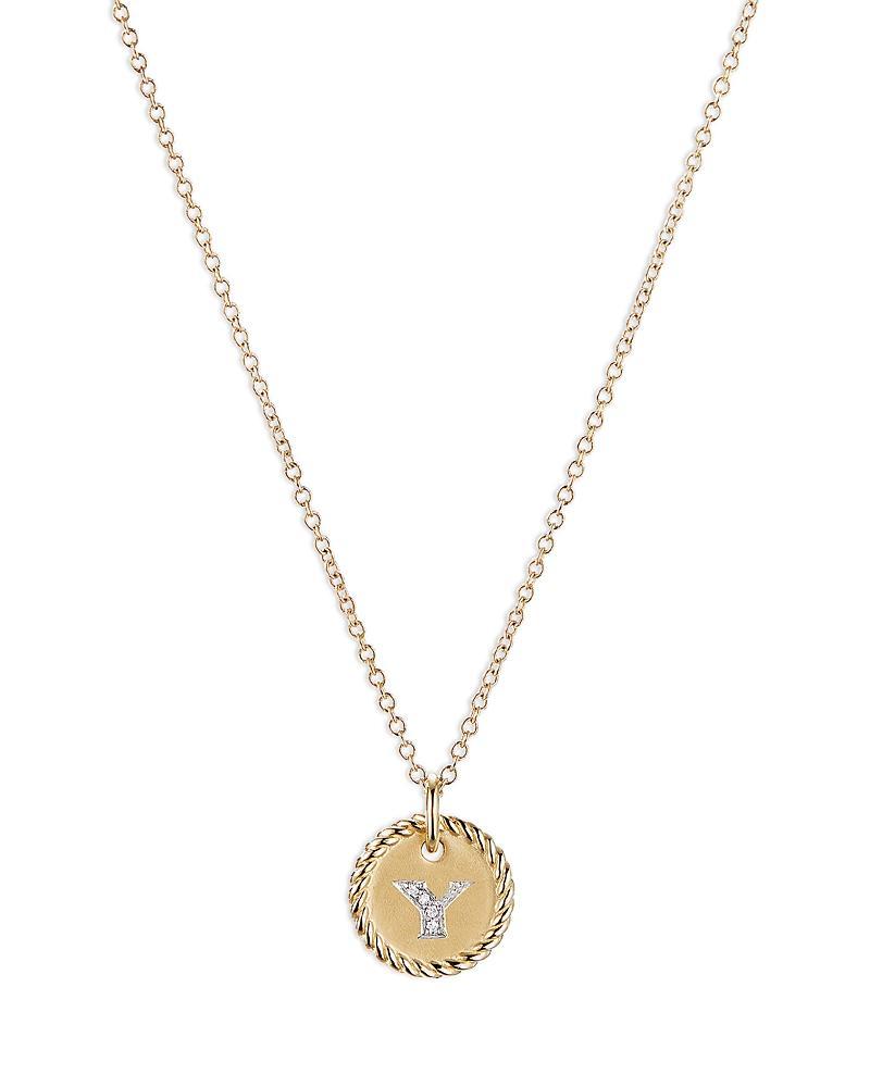 Womens Initial Charm Necklace in 18K Yellow Gold with Pav Diamonds Product Image