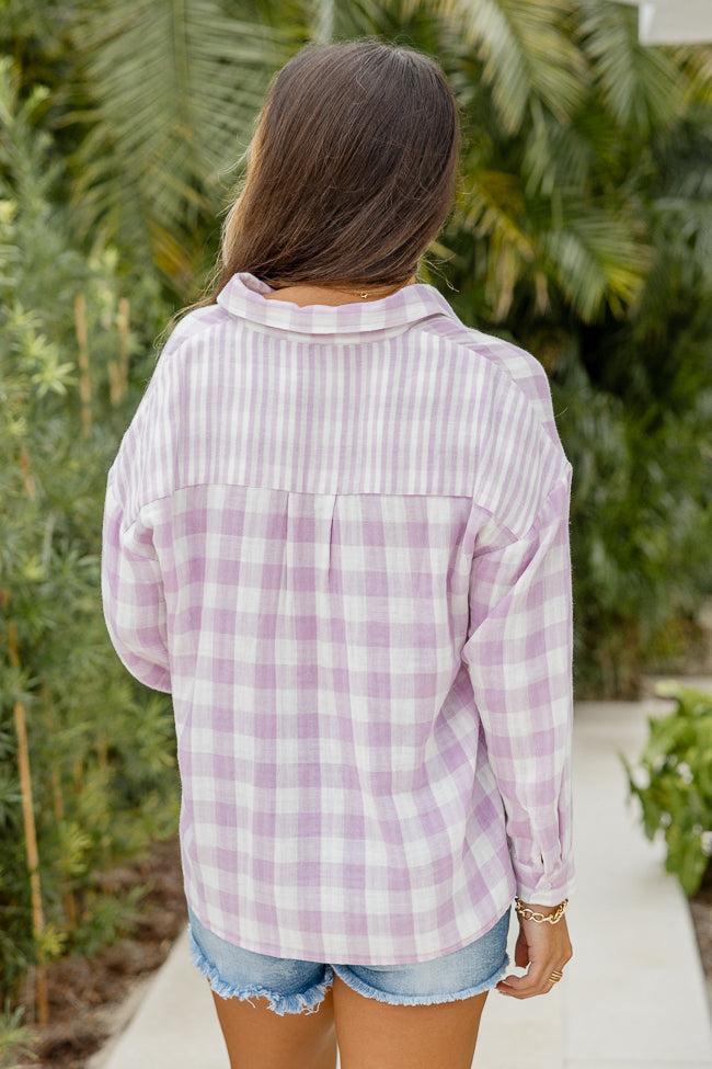 Easy Choice Purple Gauze Plaid Button Up FINAL SALE Product Image