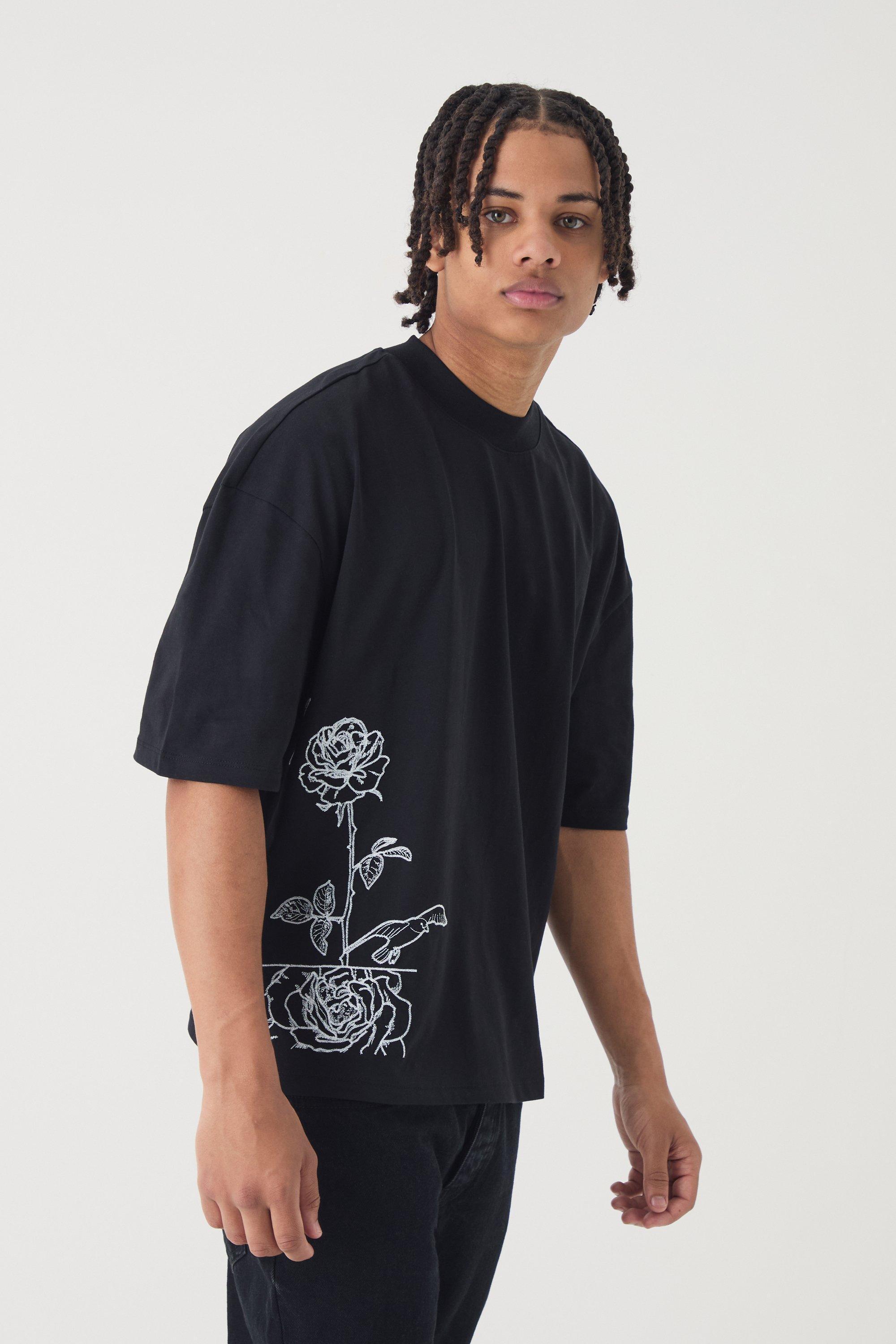 Oversized Boxy Extended Neck Line Drawn T-shirt | boohooMAN USA Product Image