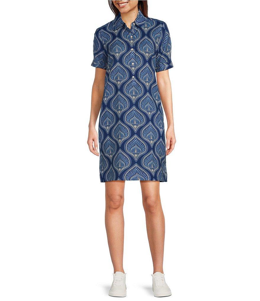 J.McLaughlin Printed Linen Cotton Blend Point Collar Short Sleeve Dress Product Image