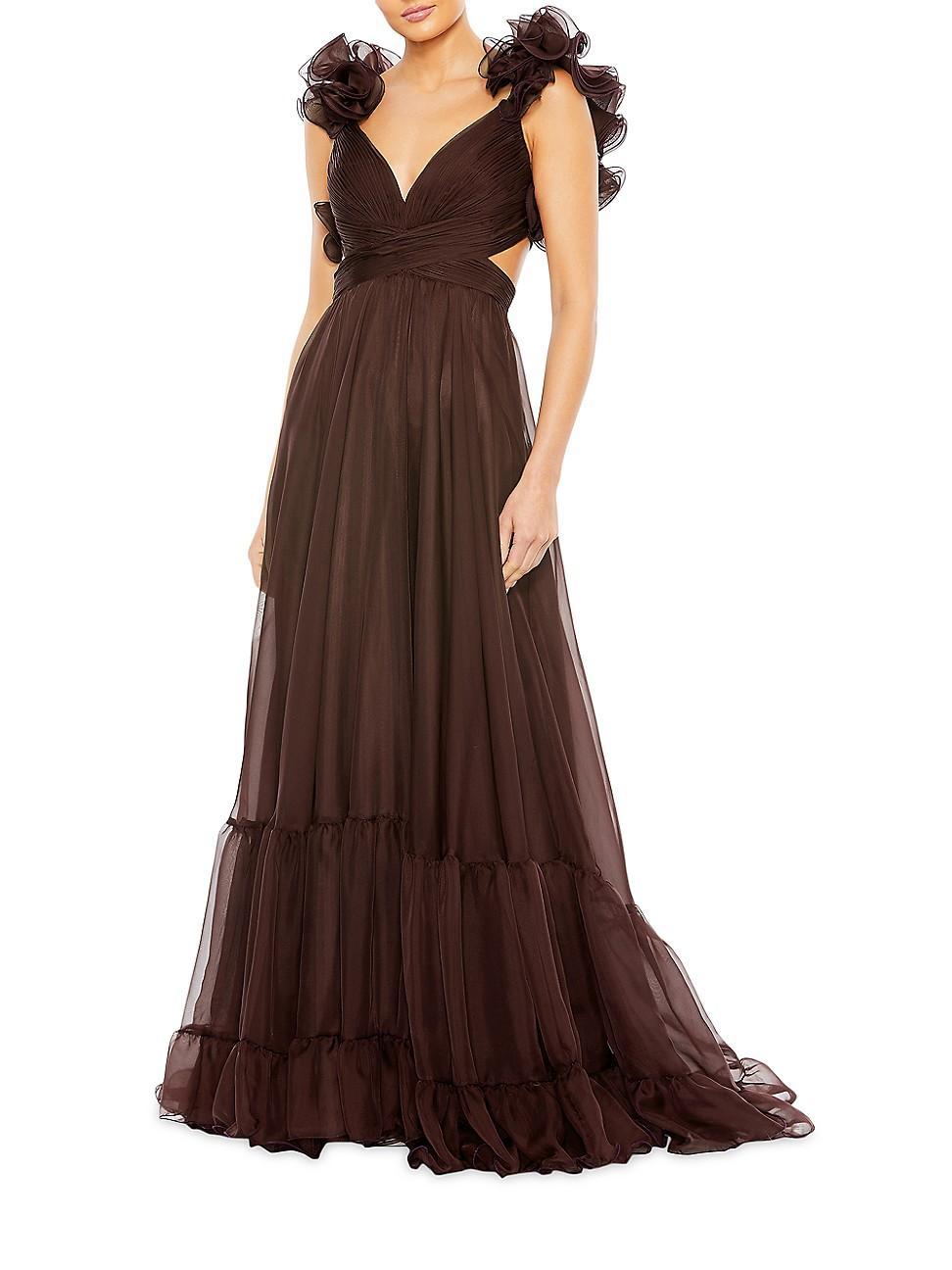 Womens Ieena Ruffle Tiered Cut-Out Chiffon Gown Product Image