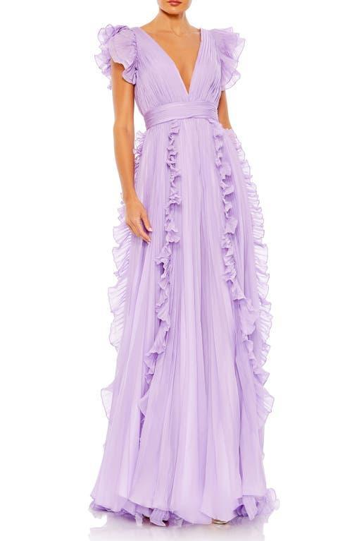 Mac Duggal Pleated Ruffle Cap Sleeve Chiffon Gown Product Image