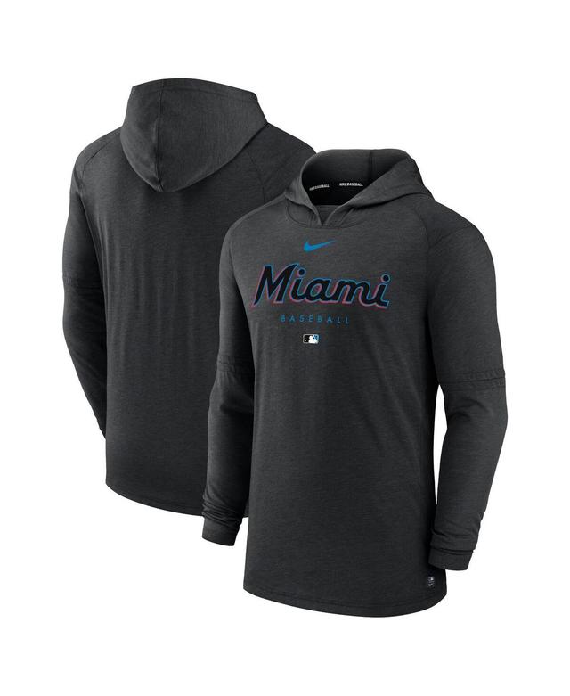 Mens Nike Heather Black Miami Marlins Authentic Collection Early Work Tri-Blend Performance Pullover Hoodie Product Image