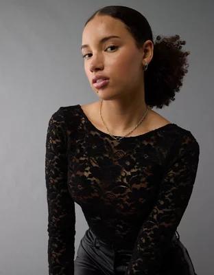 AE Long-Sleeve Low Back Lace Bodysuit Product Image