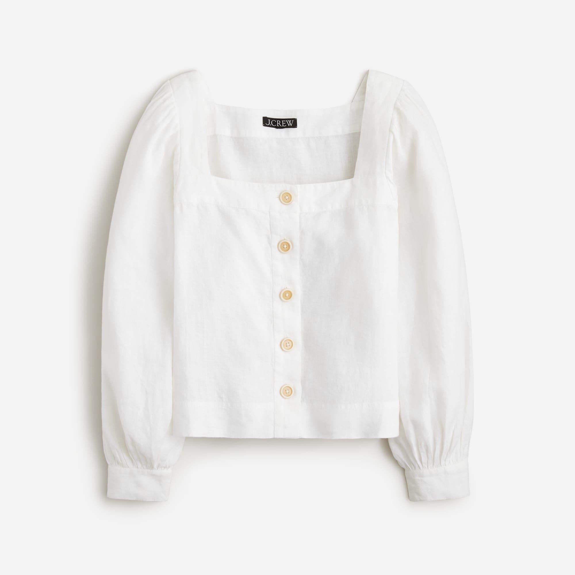 Squareneck button-up top in linen Product Image