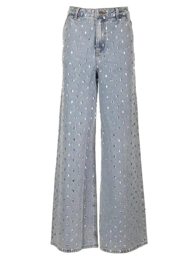 Jeans With Square Rhinestones In Blue Product Image