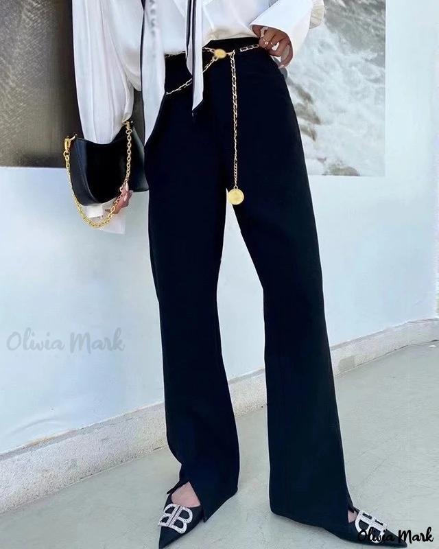 Olivia Mark – High-Waisted Wide-Leg Pants with a Stylish Split and Minimalist Design Product Image