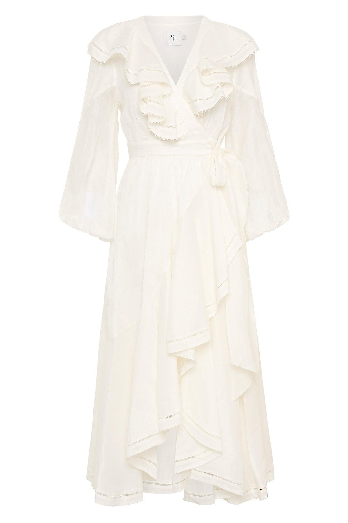 Zoe Ruffle Wrap Midi Dress Product Image