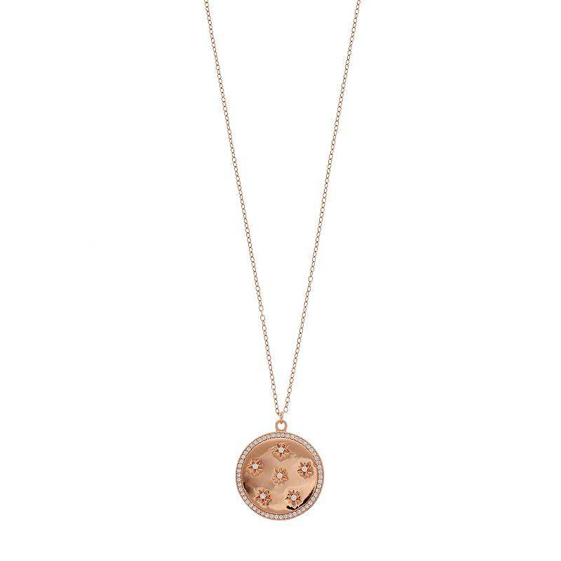 14k Rose Gold Over Silver Cubic Zirconia Disk Pendant Necklace, Womens, Pink Tone Product Image