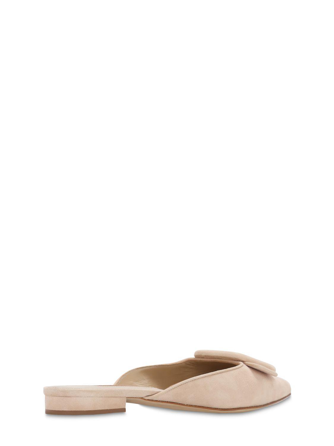 MANOLO BLAHNIK Maysale Suede Buckle Ballerina Mules In Beige Product Image