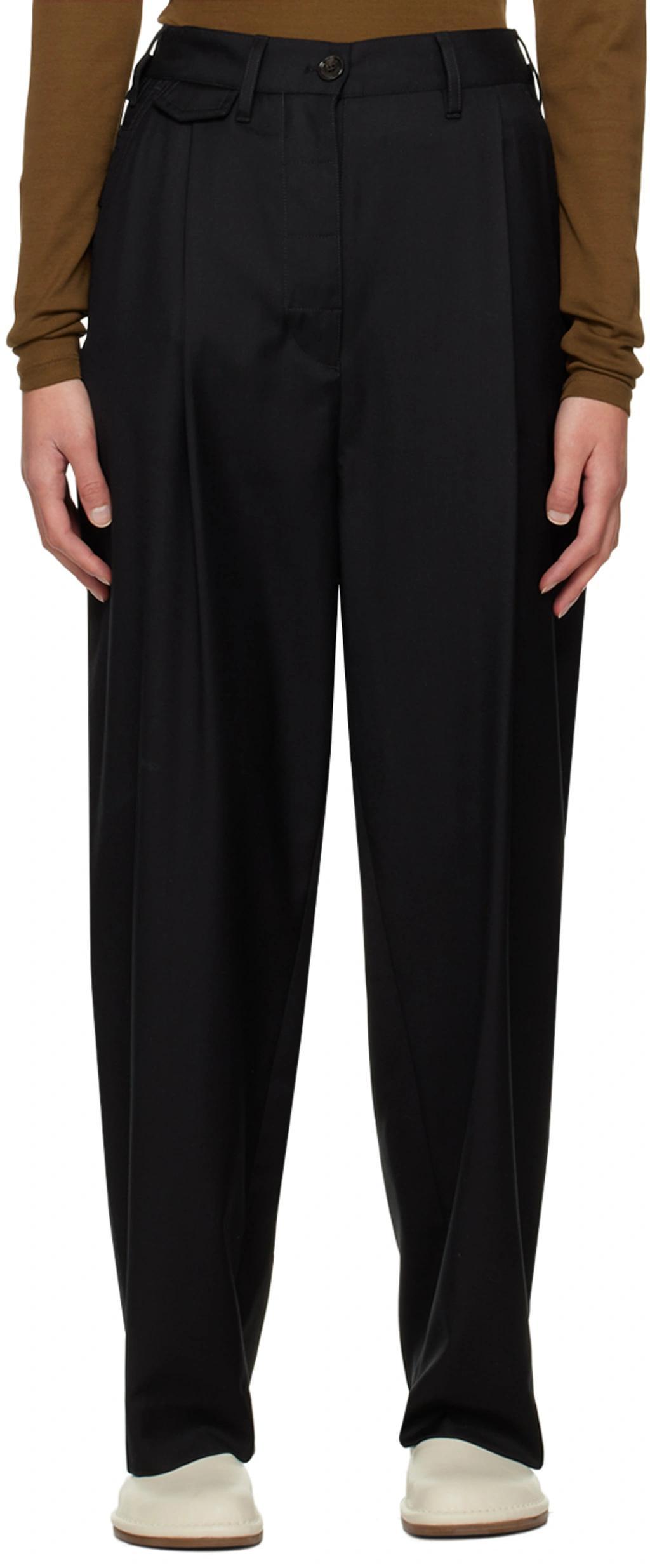 Fluid Wool Button Trousers In Black Product Image