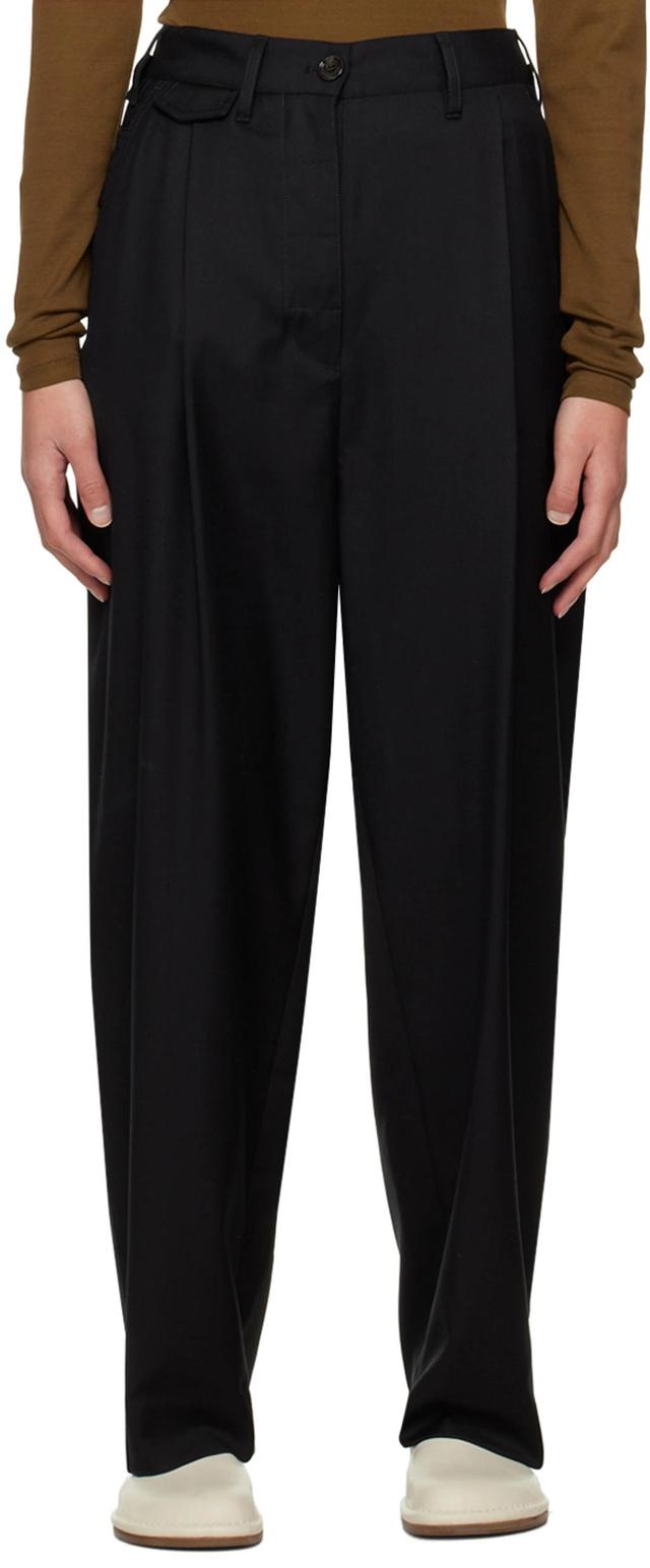 Fluid Wool Button Trousers In Black Product Image