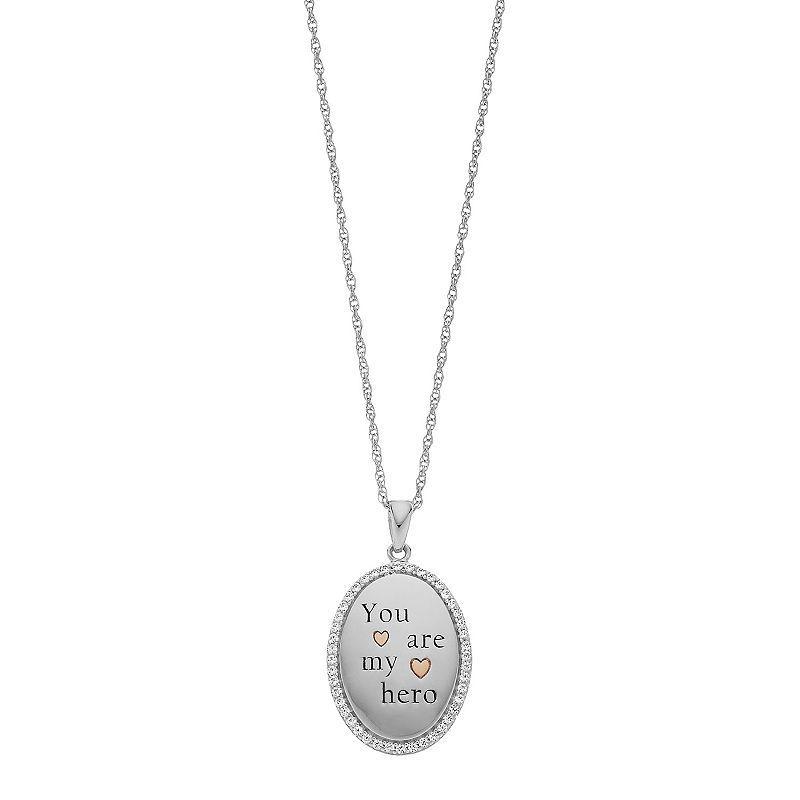 Sterling Silver Lab-Created White Sapphire You Are My Hero Pendant Necklace, Womens Two Tone Product Image