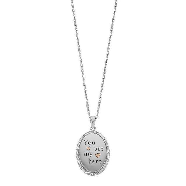 Sterling Silver Lab-Created White Sapphire You Are My Hero Pendant Necklace, Womens Two Tone Product Image