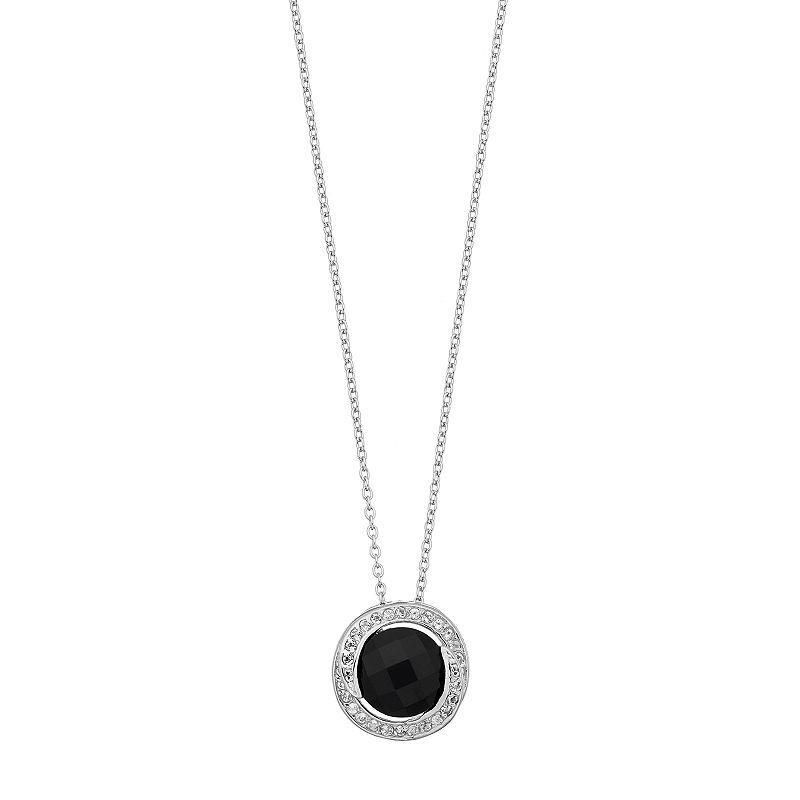 Gemminded Sterling Silver Onyx & White Topaz Circle Pendant Necklace, Womens Black Product Image