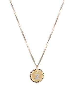 Womens Initial Charm Necklace in 18K Yellow Gold with Pav Diamonds Product Image