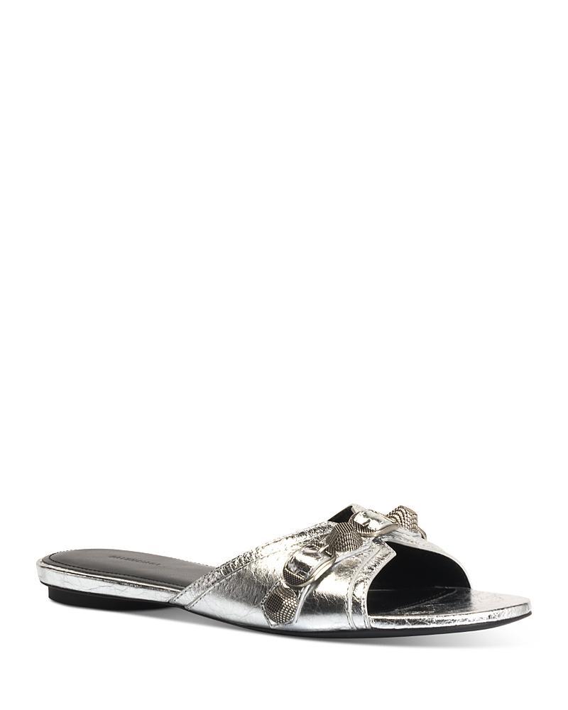 Balenciaga Womens Cagole Buckle Stud Flat Slide Sandals Product Image