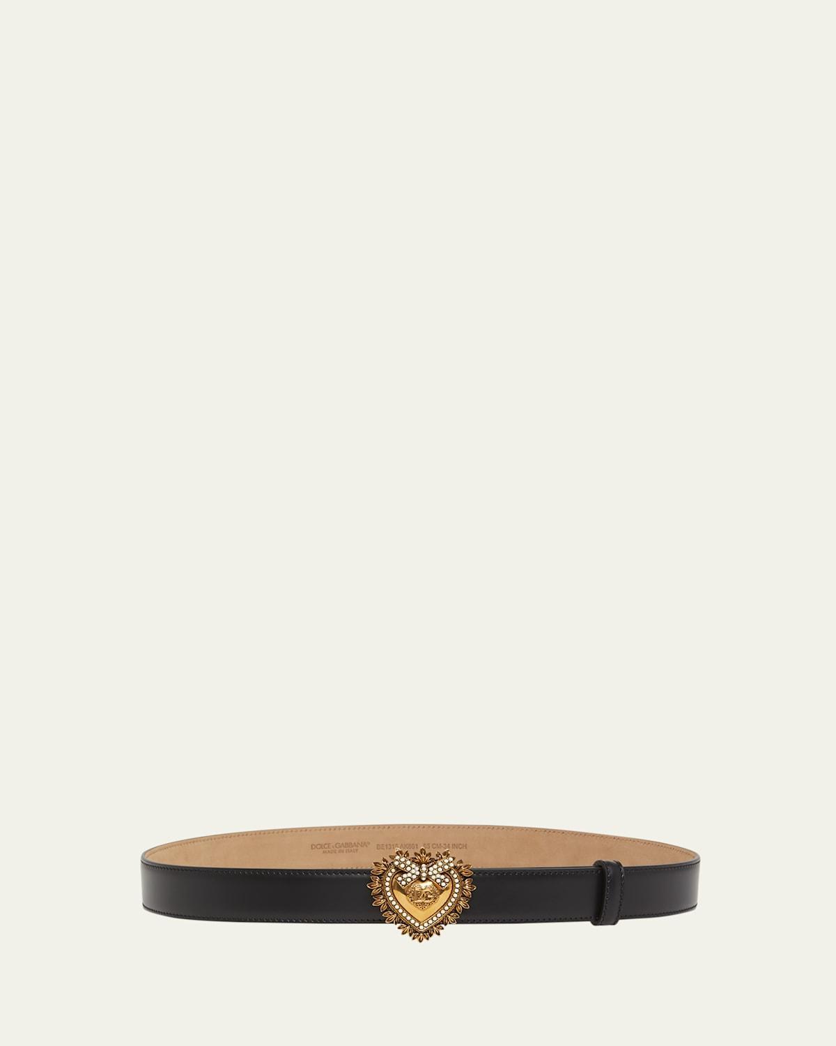 Dolce & Gabbana Devotion Logo Heart Buckle Leather Belt Product Image