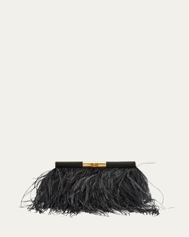 Dolce&gabbana Marlene Feather Trim Shoulder Bag In Nero Product Image