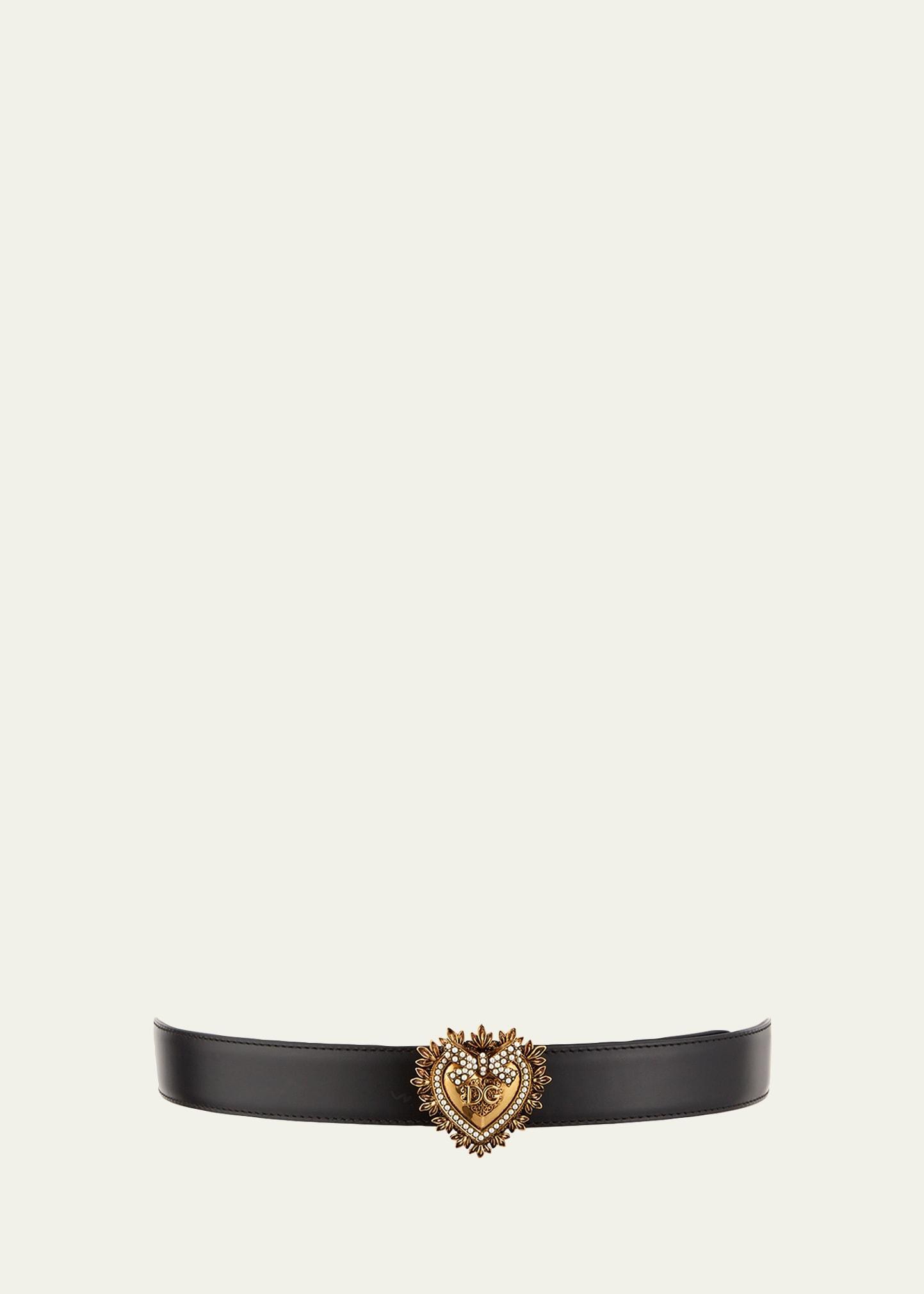 Dolce & Gabbana Womens Embellished Logo Buckle Leather Belt Product Image