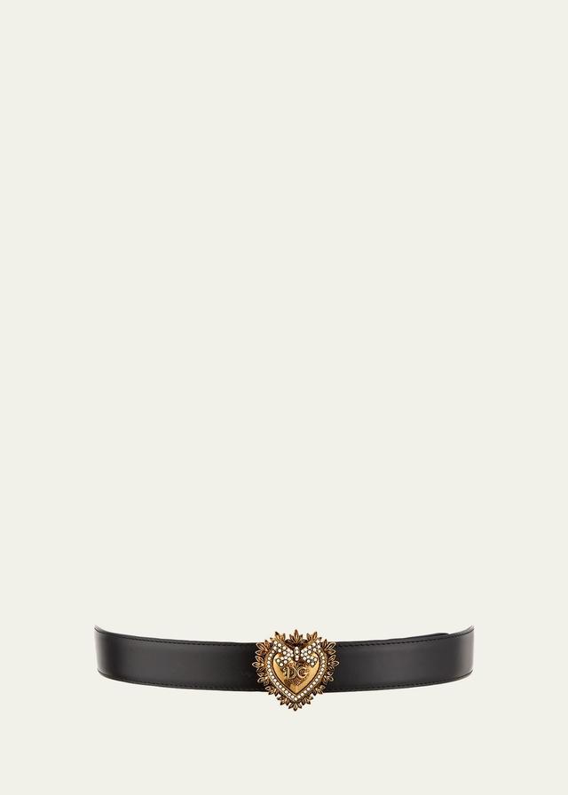 Dolce & Gabbana Devotion Logo Heart Buckle Leather Belt Product Image