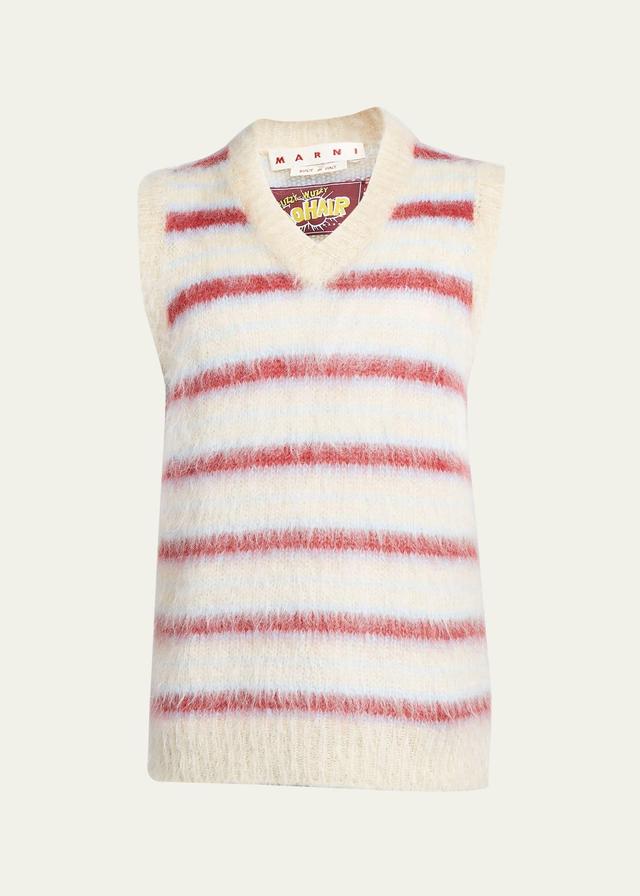 Marni Stripe V-Neck Brushed Mohair Blend Sweater Vest Product Image