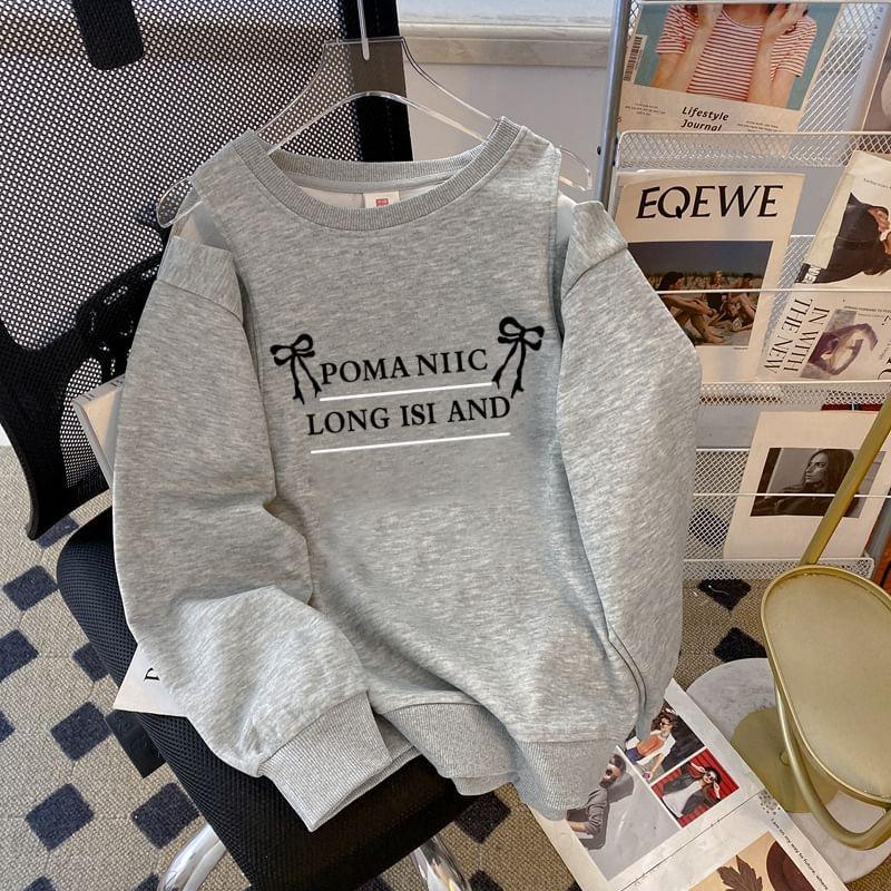 Cold Shoulder Lettering Print Sweatshirt Product Image