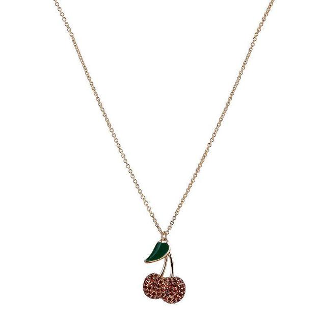 Gold Tone Cherry Pendant Necklace, Womens Product Image