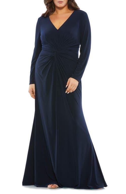 Mac Duggal Ruched Long Sleeve Jersey Trumpet Gown Product Image