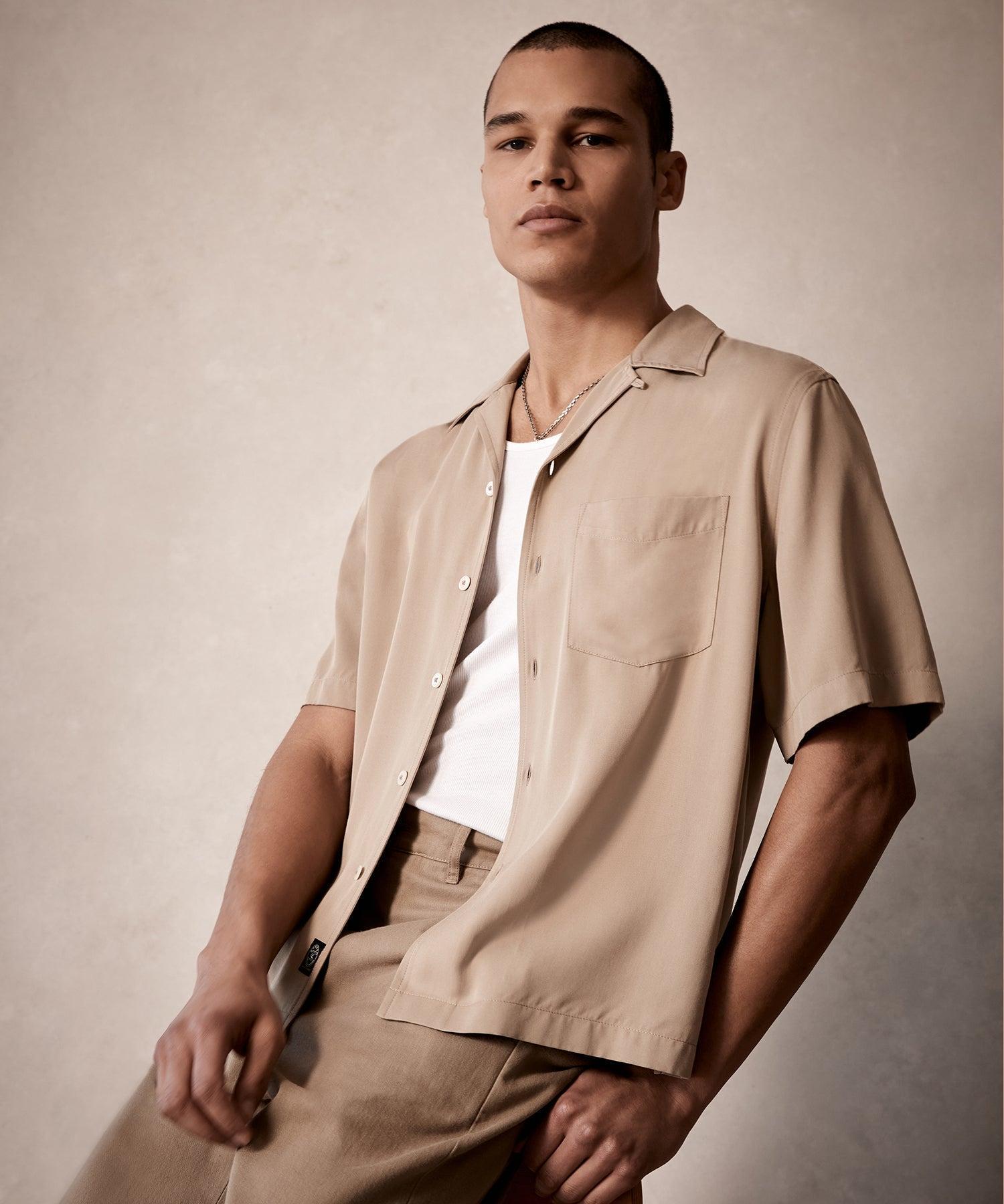 Short Sleeve Rayon Hollywood Shirt in Khaki Product Image