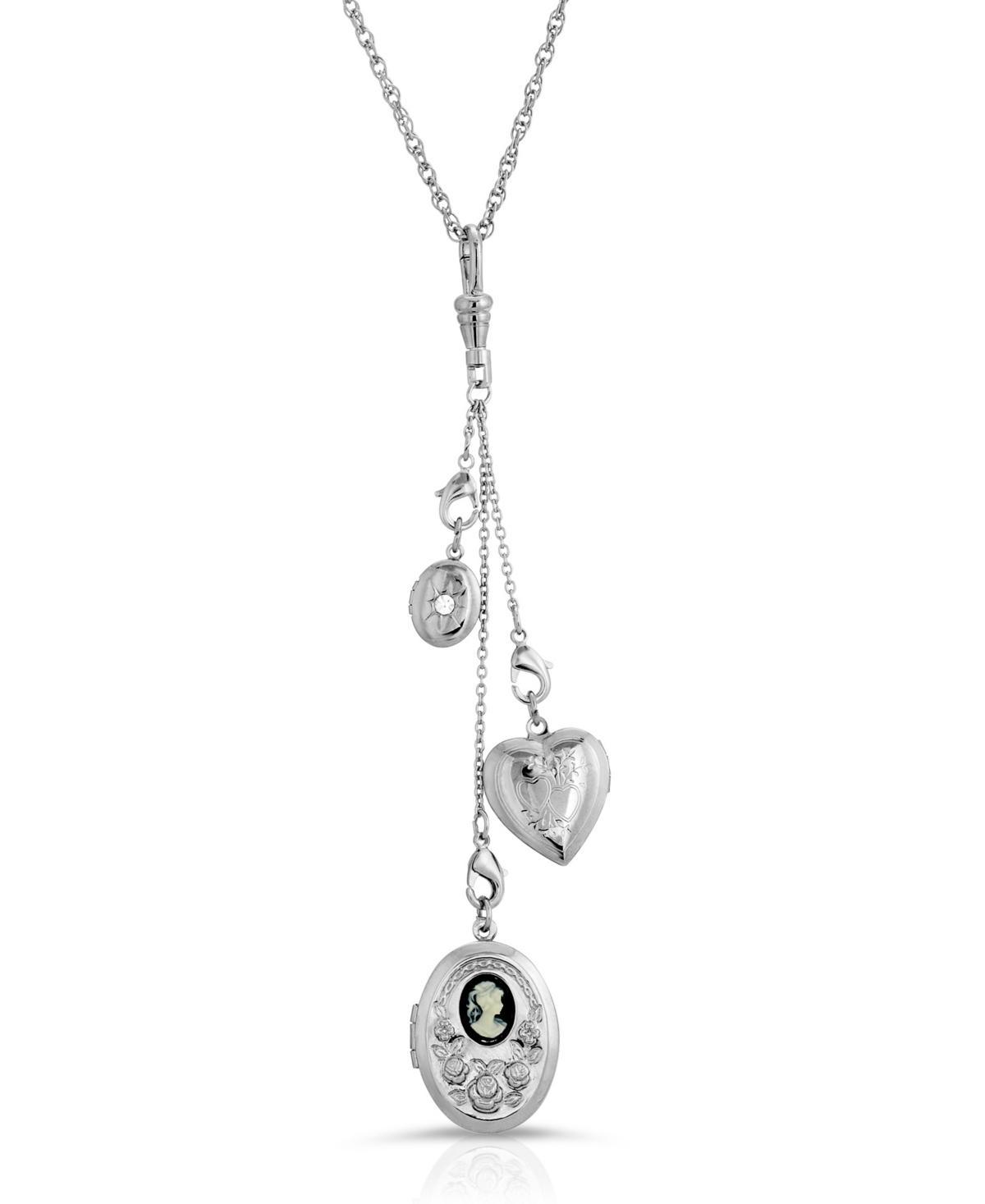 1928 Silver Tone Multi Charm Heart Locket Necklace, Womens Product Image