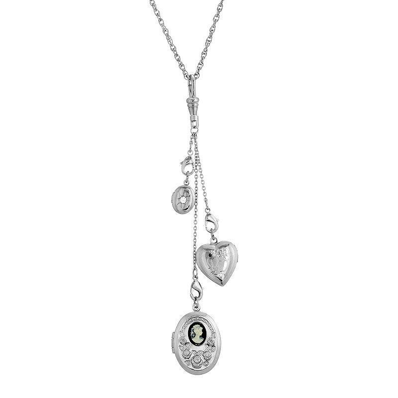 1928 Silver Tone Multi Charm Heart Locket Necklace, Womens Product Image