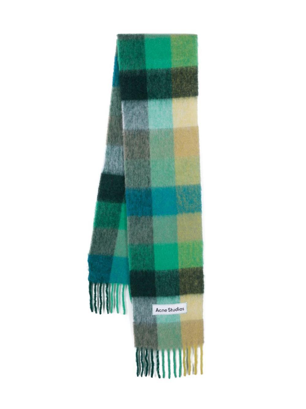 ACNE STUDIOS Green & Blue Mohair Checked Scarf In Jade Green/yellow Product Image